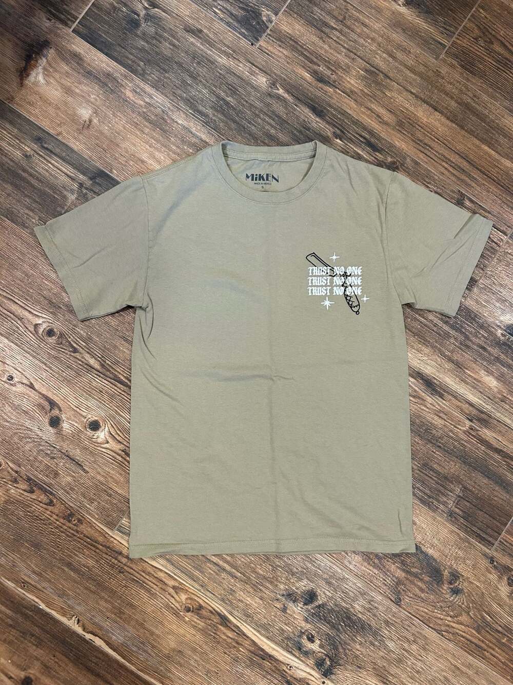 Miken "Trust No One" Graphic T-Shirt Olive Green NWOT